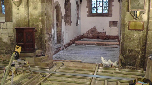 Chancel floor from the nave ready for the limecrete