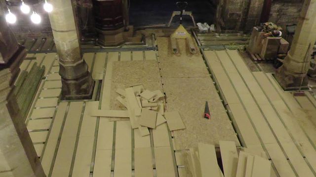 Insulation laid ready in the nave: from above