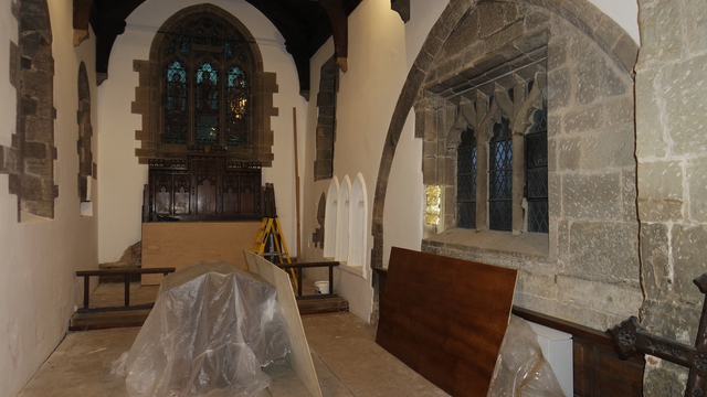 North West wall of the Chancel freshly painted
